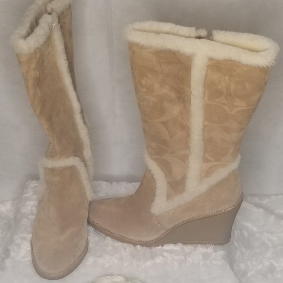 Coach Genuine Jordana Suede and Shearling Boots - Picture 1 of 15